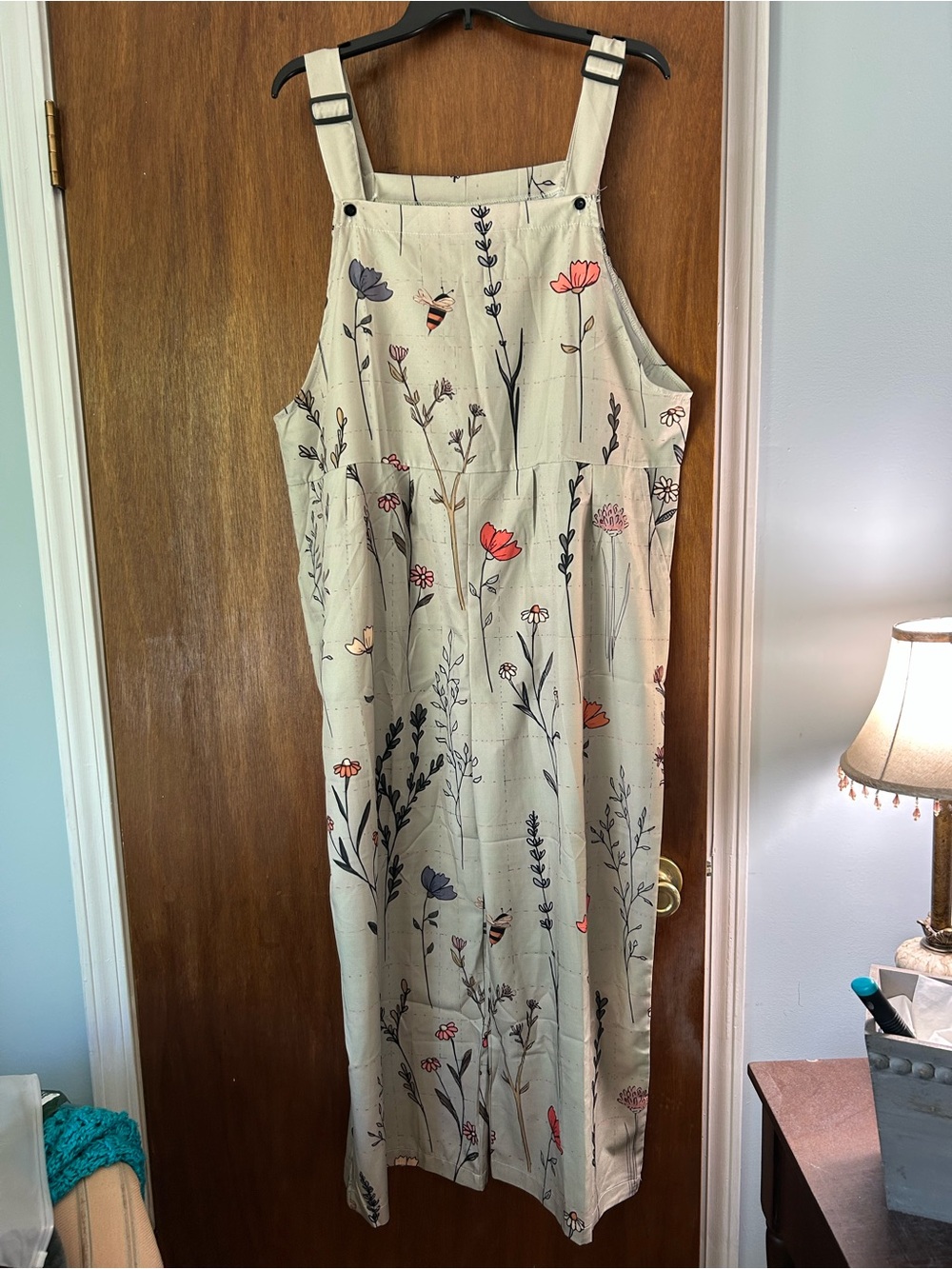 Beige Floral Midi Pinafore Dress